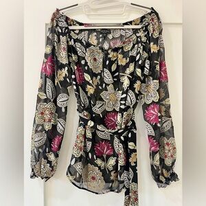 NWT Rag & Bone Sierra Floral Belted Long Sleeve Sheer Blouse - Size M